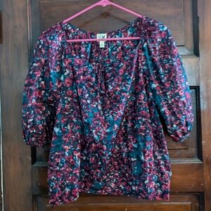 Anthropologie Edme & Esyllte Sheer Floral Print Tie Neck Blouse Top